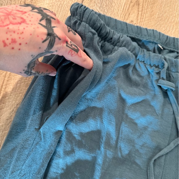 Women's Wide Leg Linen Summer Palazzo Pants in Teal - Picture 3 of 3